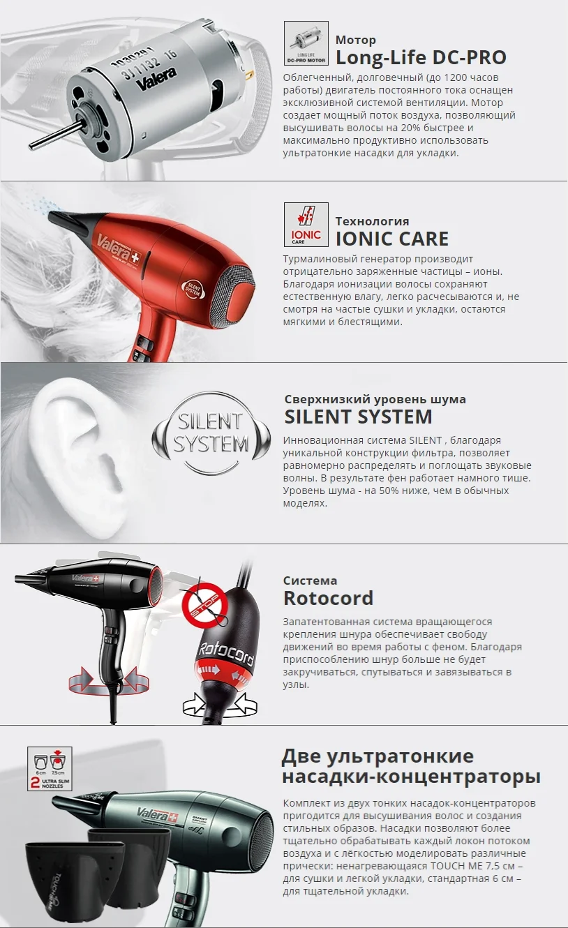 Профессиональный фен Valera Swiss SILENT 6500 Light Ionic ROTOCORD