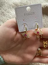 Pendientes de tuerca de alas de Ángel para mujer, de circonia cúbica de oro Real de 14K, joyería delicada, aretes de estrella de corazón de estilo romántico