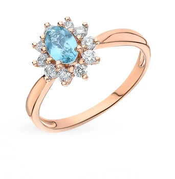 

Gold ring with cubic zirconia and Apatity sunlight sample 585