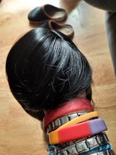 Largo SHANGKE-Peluca de cabello sintético liso con flequillo para mujer, pelo de fibra resistente al calor, Natural, negro, marrón, gris