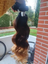 Lucky Queen-extensiones de cabello humano Remy, mechones de cuerpo tejido brasileño 1b/Borgoña rubio miel ombré, 100% ondulado