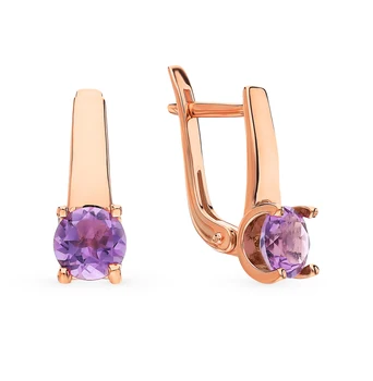 

Gold earrings with amethyst sunlight sample 585