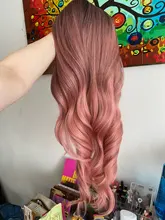 Wigs Hair-Wig Synthetic-Hair Middle-Part Wavy Pink Natural Long Ombre Women Heat-Resistant