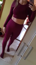 2 unids/set sin Traje de deporte de las mujeres gimnasio de entrenamiento de manga larga de ropa de Fitness Top y mallas con fruncido en la parte de atrás de Yoga conjunto