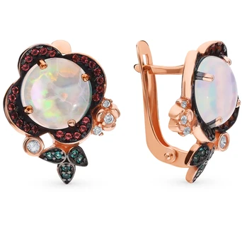 

Silver earrings with tourmaline, nanocrystal, cubic zirconia, emeralds and sunlight Opals sample 925 test