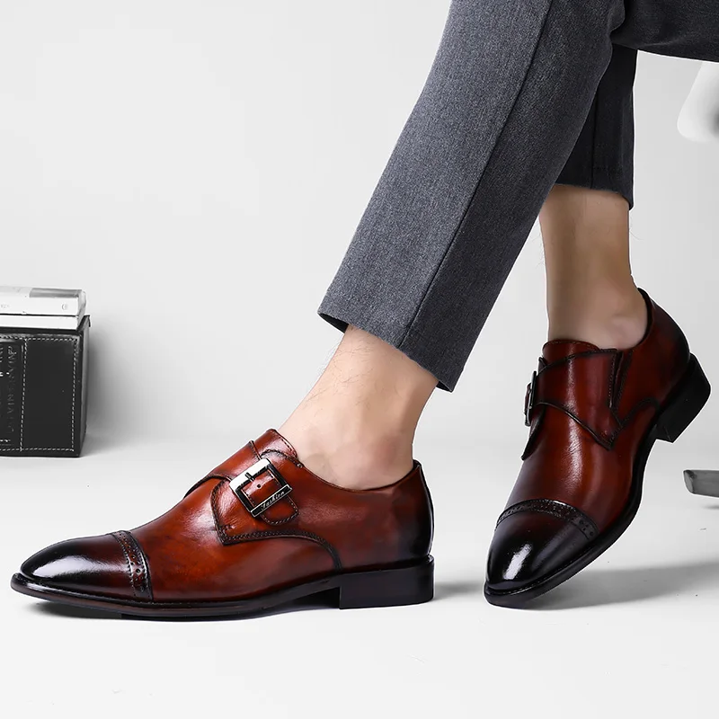 

Leather shoes men's leather buckle business autumn men's shoes British Korean version of the tide small black breathable men's shoes casual shoes men