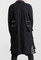 Оригинальная мужская темно-черная тонкая ветровка с несколькими карманами, оксфордская куртка/длинная рубашка/удлиненная длинная/задняя