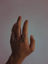 Punk Hip-Hop Cruz anillo de plata Chapado en Color Retro Cadena de dedo anillo de joyería ajustable regalo para Unisex anillo partido anillos