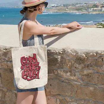 

Angemiel Bag Good Vibes Only Written Shopping Beach Tote Bag