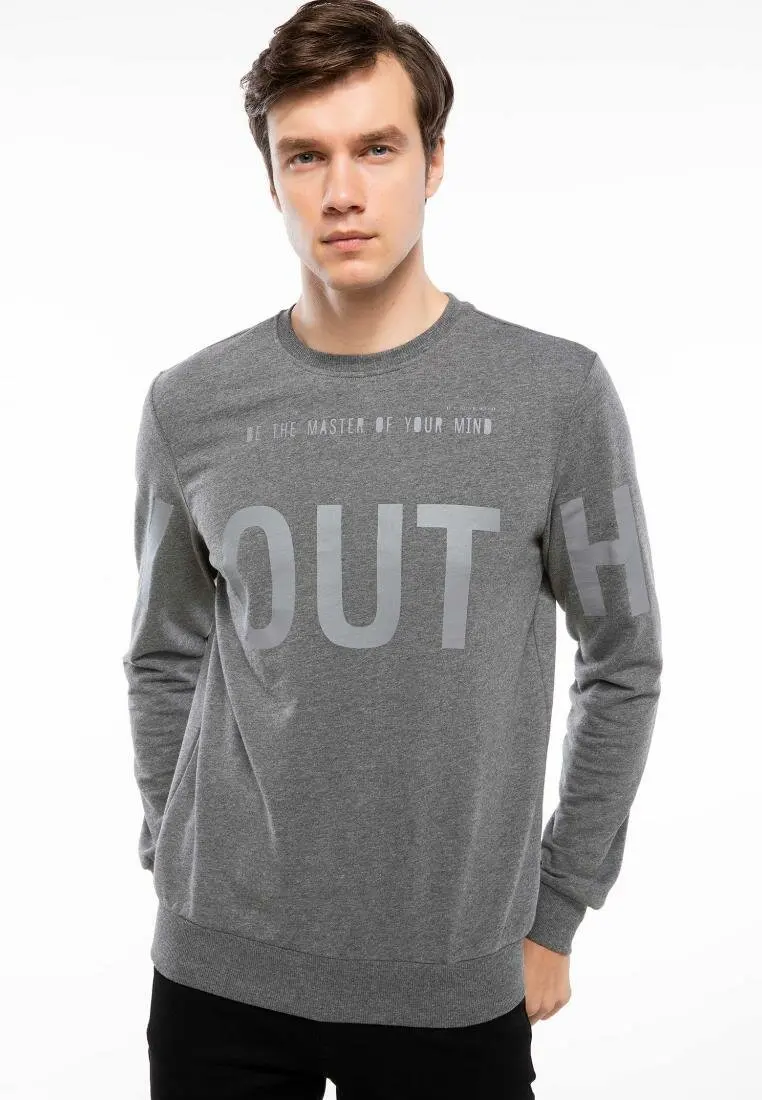 

DeFacto Cool Letter Design Light Grey Black Men Sweat Shirt Long Sleeve Casual Male Overalls Creative Hooded -J1575AZ18AU