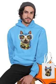 

Angemiel Wear Kokoş Cat Blue Men 'S Hooded Sweatshirt Bags Kombin