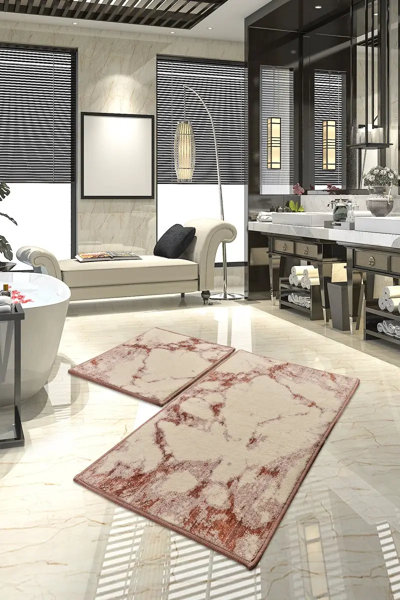 Коврики для ванной нескользящие Противоскользящие коврики Нескользящие анти плесень Sarah Flosl хлопок Корица 2'Li набор 60X100 cm-50X60 см