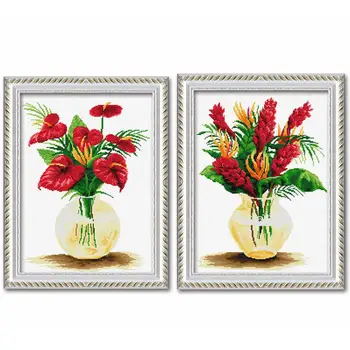

Spring Flower in Glass Vase Stamped Cross Stitch Kit Embroidery needlework set