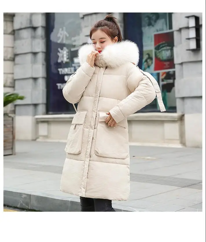 Манто col fourrure femmes vestes d'hiver en coton A capuche Manteau grande taille Parkas Slim Para lacets manteaux Long manteau m