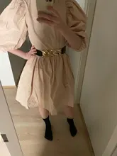 Mini Dress Lantern Short-Sleeve OOTN A-Line Pink Elegant Green Cotton Casual Women Ladies