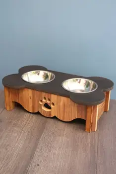 

Pets Double Bowls Dog Cat Food Water Feeder Ceramic Dish Bowl MDF Rack Cats Feeding Dishes Dogs Drink Bowl Pet supplies new