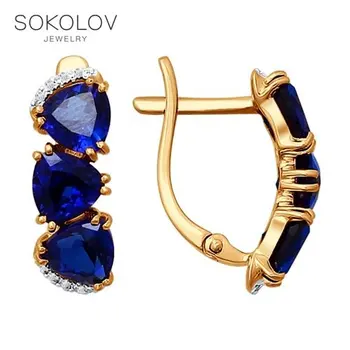 

Sokolov drop earrings with stones in gold with diamonds and corundum sapphires (Sint.), fashion jewelry, 585, women's male, long earrings