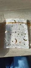 Bolsa de gasa de 50 Uds., bolsas negras de estrellas y luna de 9*12cm, paquete de organza de diseño especial, regalo de boda bronceado, paquete de joyería de dulces