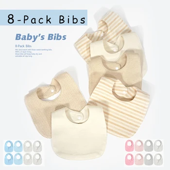 

8 Pack Baby Bibs Set dailyuse for baby Teething Drooling towels Cotton Gifts set for Newborn baby One size