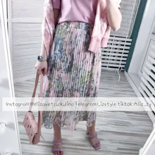 REALEFT-faldas largas plisadas con estampado Floral para mujer, faldas largas de tul, de cintura alta, sueltas, para primavera y verano, 2021