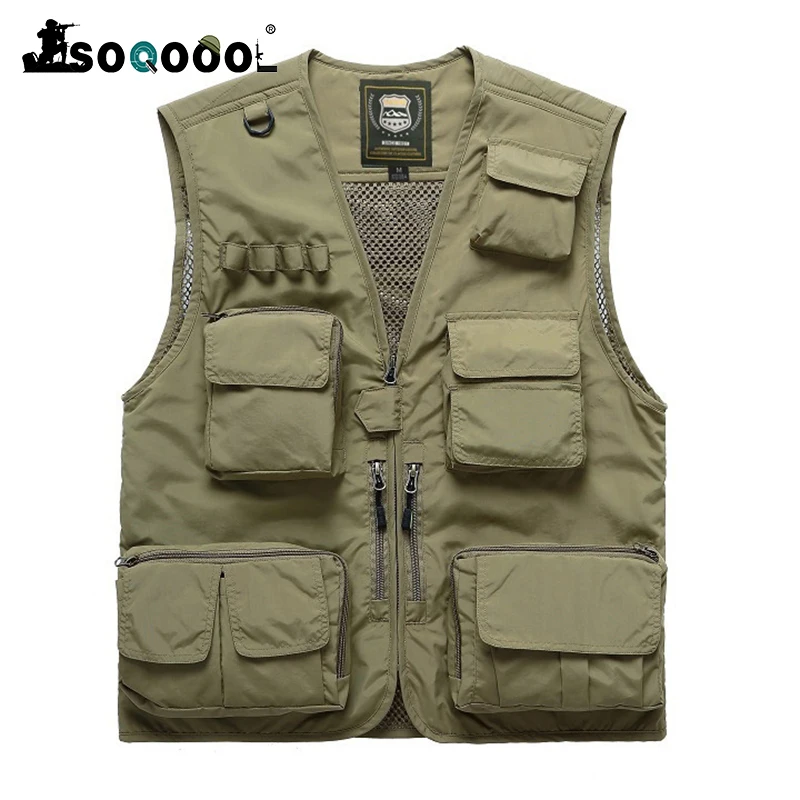 

Soqoool Men Unloading Tactical Vest Coat Men's Fashion Photographer Waistcoat Mesh Work Sleeveless Jacket Tool Many Pocket Vest