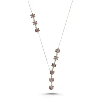 

Angemiel 925 Silver Nano Opal Cubic Zirconia Snowflake Y Necklace-Rhodium Plated