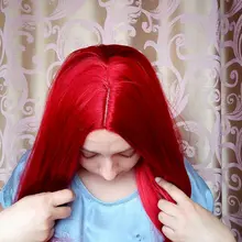 HANNE-Peluca de fiesta larga y recta para mujer, color rojo/Verde/azul/morado, fibra resistente al calor, aspecto Natural