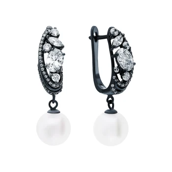 

Silver earrings with cubic zirconia and pearls imitation sunlight sample 925