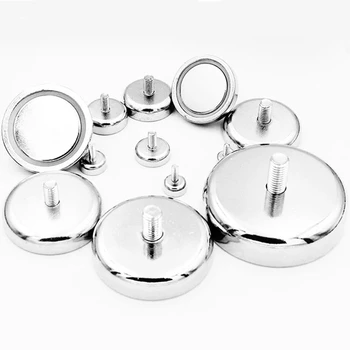 

1pc Neodymium magnet super strong pot salvage permanent NdfeB hook Imanes Strongest with external threaded rod M3, M4,M5,M6,M8