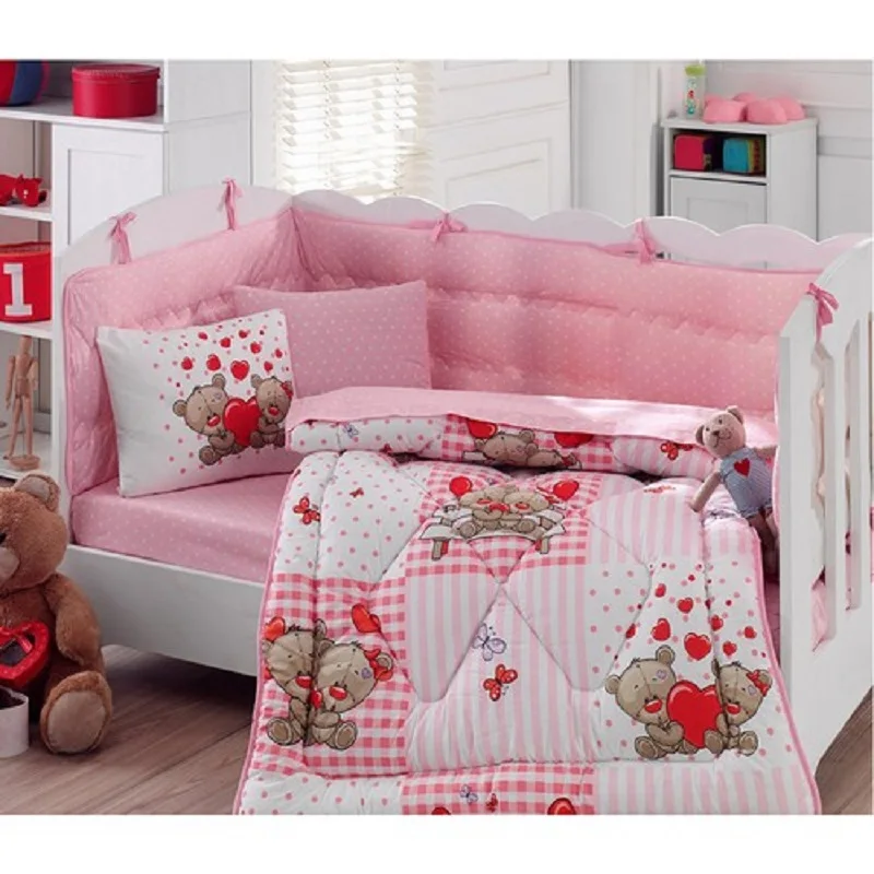 Baby Crib Bedding Set Bumper included Girl Nursery Animal TEDDY Soft Antiallergic Pink 100 % COTTON | Мать и ребенок