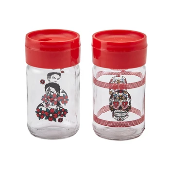 

Frida kahlo Karaca glass lid bottle, spice jar, kitchen pepper and salt shaker, home sweet home hamburger design pattern