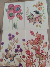 Pintura de acuarela adorable/Kawaii, postales, flores y pájaros, 22 Uds.