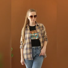 Plaid Shirt Tops Long-Sleeve Office Women Coat Loose Ladies Karsany And