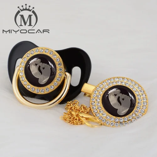 MIYOCAR/Милая Золотая и серебряная Соска-пустышка с золотым украшением для ног и пустышка с клипсой, не содержит бисфенол, пустышка, уникальный дизайн, GFT-08 - Цвет: GFT-4  6-18M