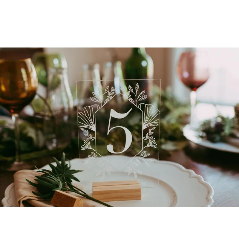  Acrylic Calligraphy Table Numbers With Wood Holder Set Wedding Event Shower Number Sign Personalize