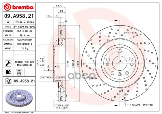 Диск Тормозной Передн, Mb: M-Class 11- Brembo арт. 09.A958.21