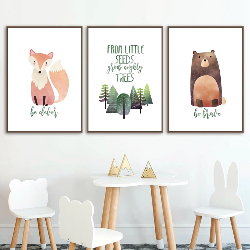 Be Brave Tribe Bear Arrow Canvas Nursery Wall Art Poster Nordic Print for Kids 