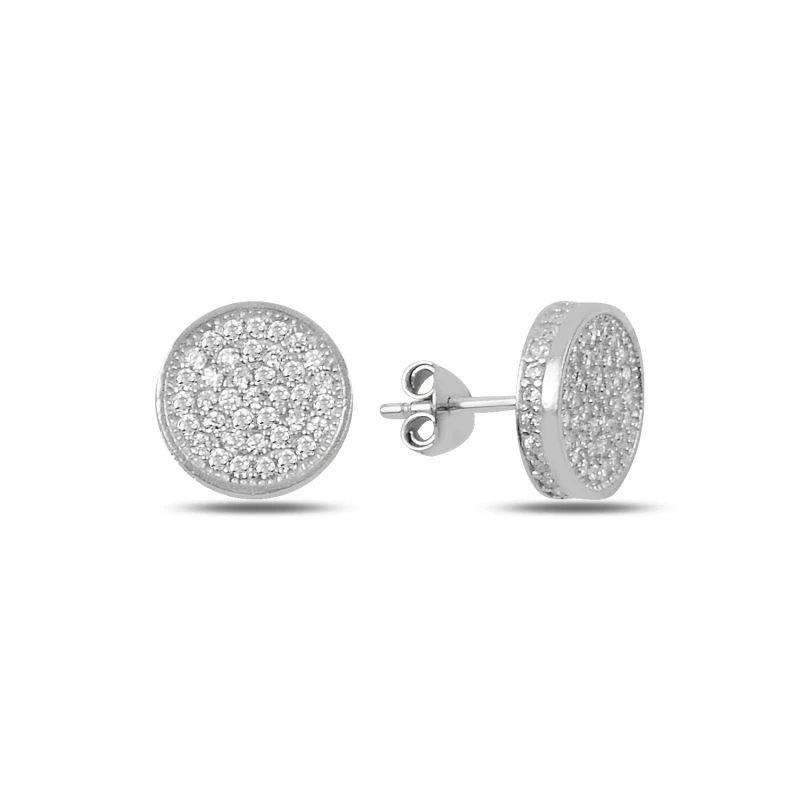 

Silver 925 Sterling Zircon Cubic Zirconia 3D Round Earrings