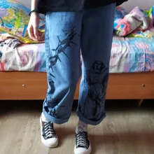 SHENGPALAE-pantalones vaqueros de pierna ancha para mujer, Jeans holgados informales con estampado de Hip-hop para verano, 2021