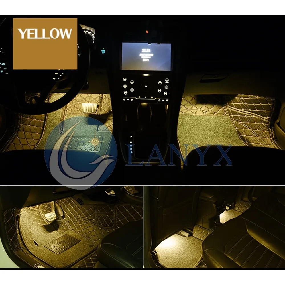 Светодиодный светильник в полоску для автомобиля, цветной bluetooth-контроллер с приложением под сидением, ковер, внутренняя атмосфера, окружающий воздух, питание от сигарет