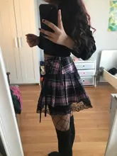 Sweetown-faldas góticas con cordones para mujer, Falda plisada de encaje a cuadros, estilo Punk oscuro, ropa de estética para chica, Y2K, Raya Rosa