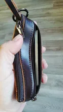 Mini Cartera de piel auténtica con cremallera para hombre y mujer, monedero pequeño y delgado de estilo Vintage