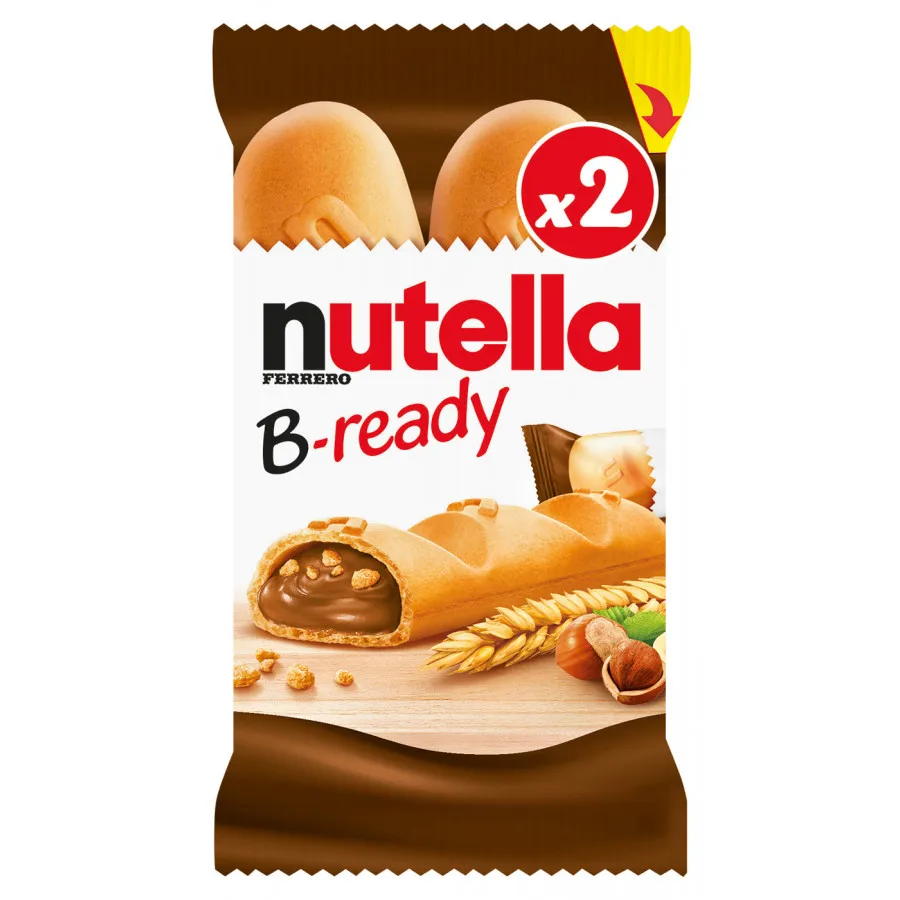 Kinder Nutella B-Ready. Biscotti Croccanti Ripieni Di Crema Al Cacao E Nocciole Nutella. Scatola Da 24 Unità 55 Gr