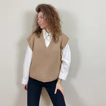 FSDA-suéter tejido tipo Chaleco con escote en V para mujer, Jersey informal de color caqui sin mangas, Jersey gris para otoño e invierno, 2020