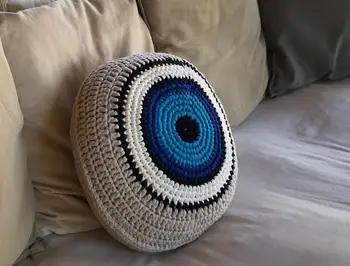 

Authentic Handmade Evil Eye Beaded knitted round pillow home decor sofa pillows hand rest sofa cushions trend fashion