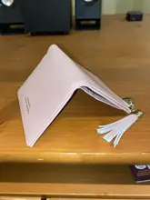 Cartera corta de piel sintética con borla y cremallera para mujer, monedero pequeño, monedero, tarjetero rosa