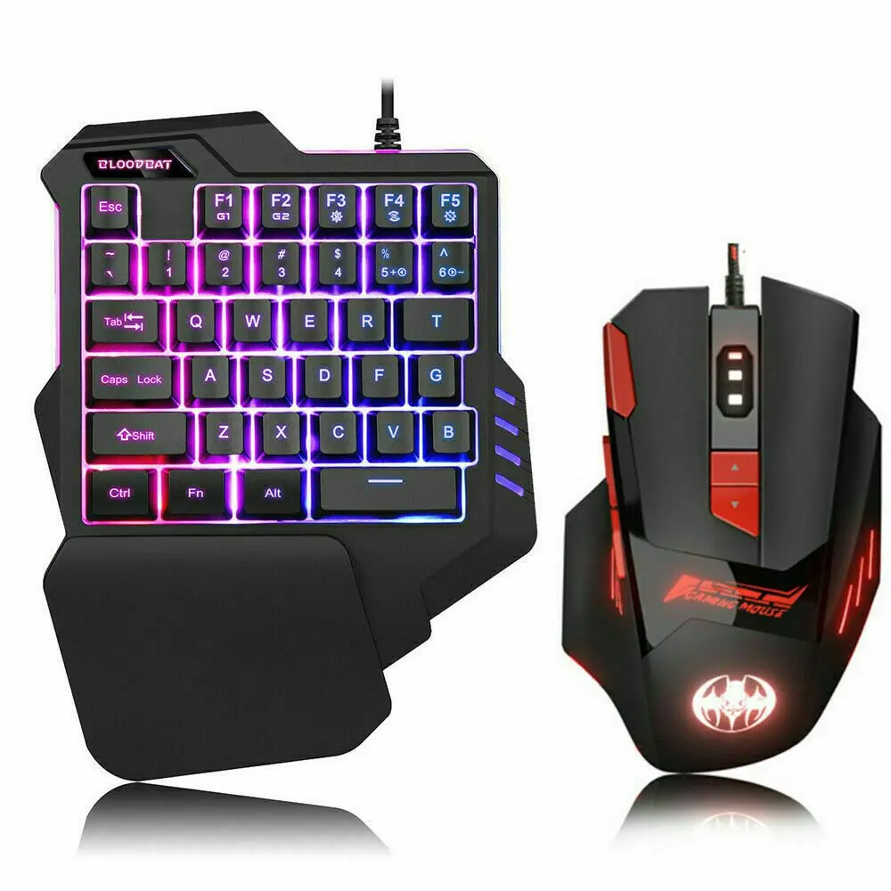 

Gaming Smooth Wired ABS Backlight Keyboard Mini usb Wired Mouse Set Single Hand USB Powered 7colors LED Backlight