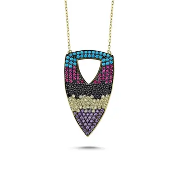 

Angemiel 925 Sterling Silver Mixed Color Zircon Stone Necklace-Gold Plated