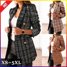 Tbyl moda feminina tweed duplo breasted blazer casaco vintage gola entalhada manga longa bolsos com aba feminino outerwear chique veste