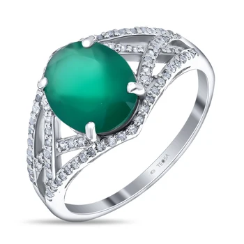 

Silver ring with agate Green and cubic zirconia